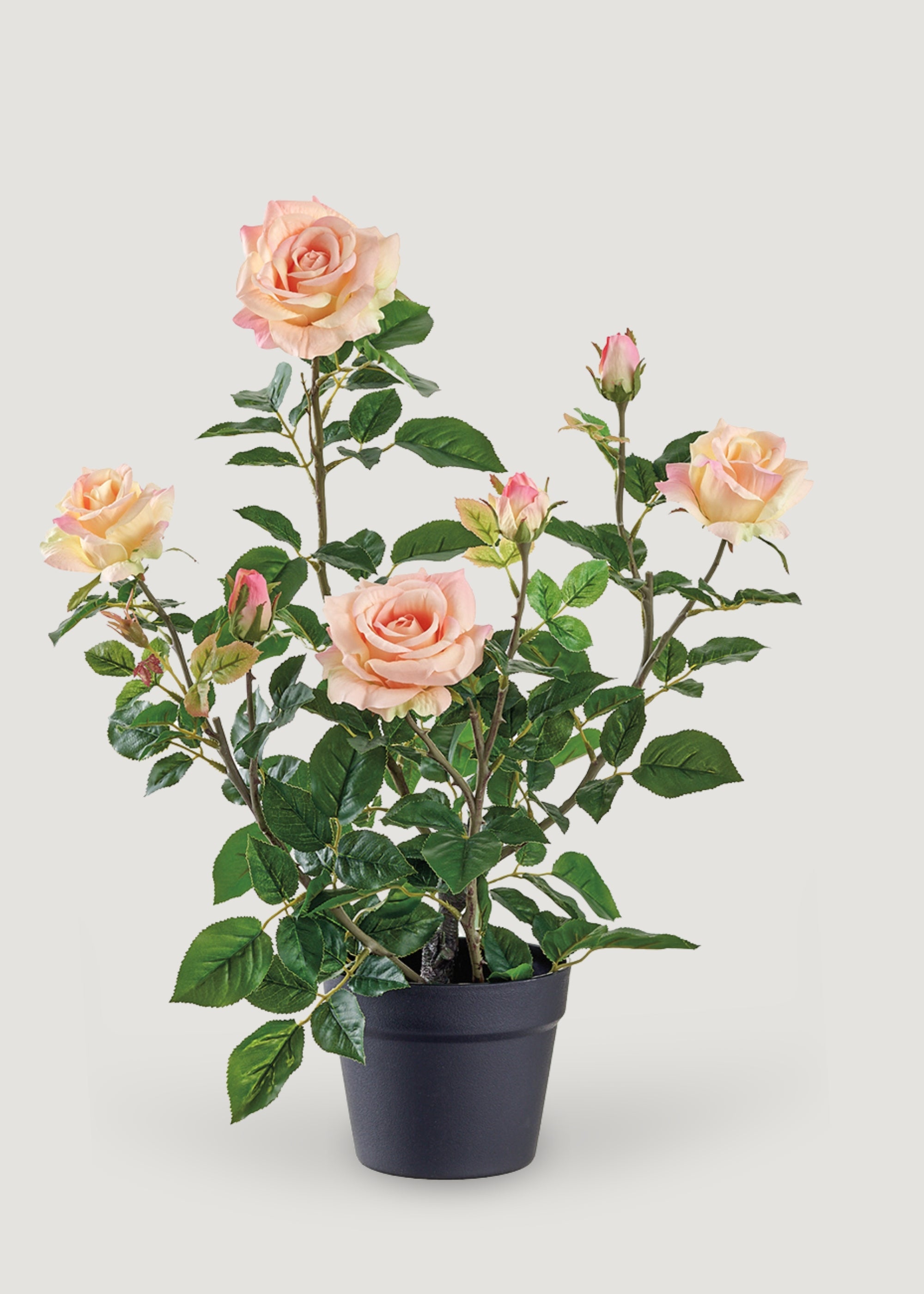 コーラルピンクのバラのフェイク鉢植えフラワーアレンジメント - 25インチ